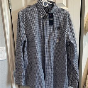 Chaps Men's Navy and White Gingham Shirt